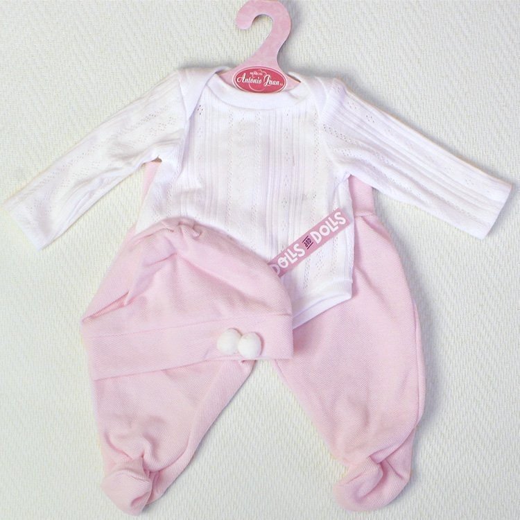 Completo bambola Antonio Juan 40-42 cm - Body bianco-rosa con leggings e cappello