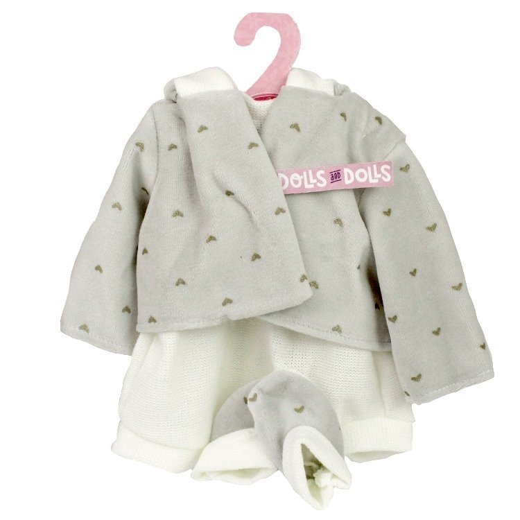 Completo bambola Antonio Juan 40-42 cm - Completo bianco con giacca e stivaletti stampa cuori grigi heart