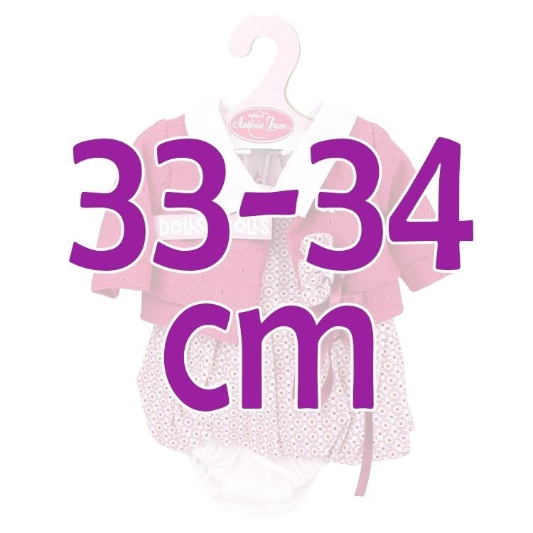 Completo bambola Antonio Juan 33-34 cm - Completo stampato con giacca fucsia e fiocco per la testa