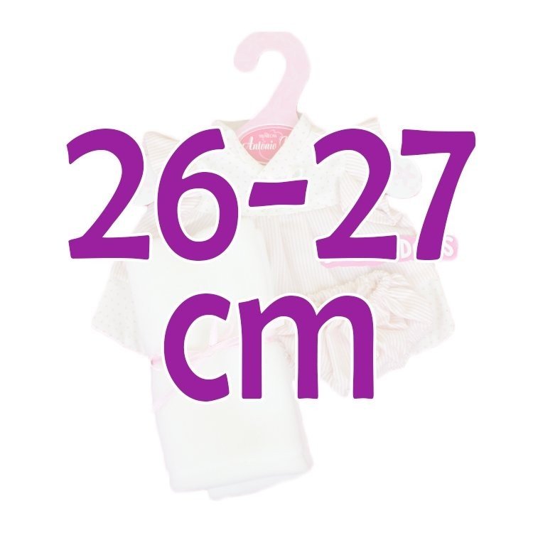 Completo bambola Antonio Juan 26-27 cm - Completo a righe e pois rosa con coperta