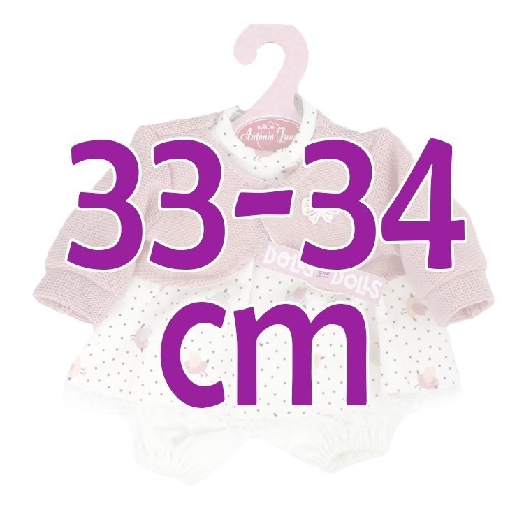Completo bambola Antonio Juan 33-34 cm - Completo stampa uccellino con giacca rosa