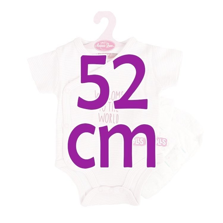 Completo bambola Antonio Juan 52 cm - Collezione Mi Primer Reborn - Body stampato strisce rosa con pannolino