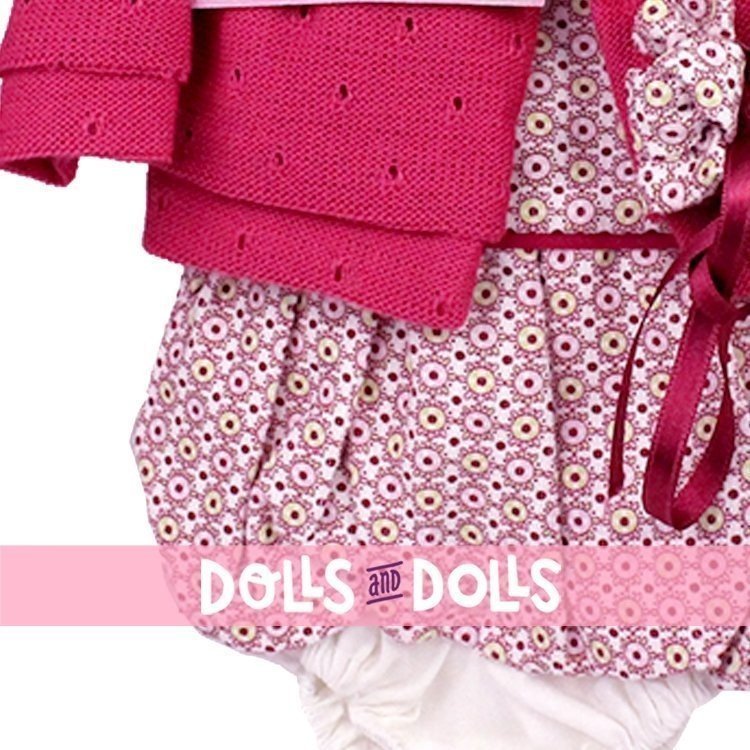 Completo bambola Antonio Juan 33-34 cm - Completo stampato con giacca fucsia e fiocco per la testa