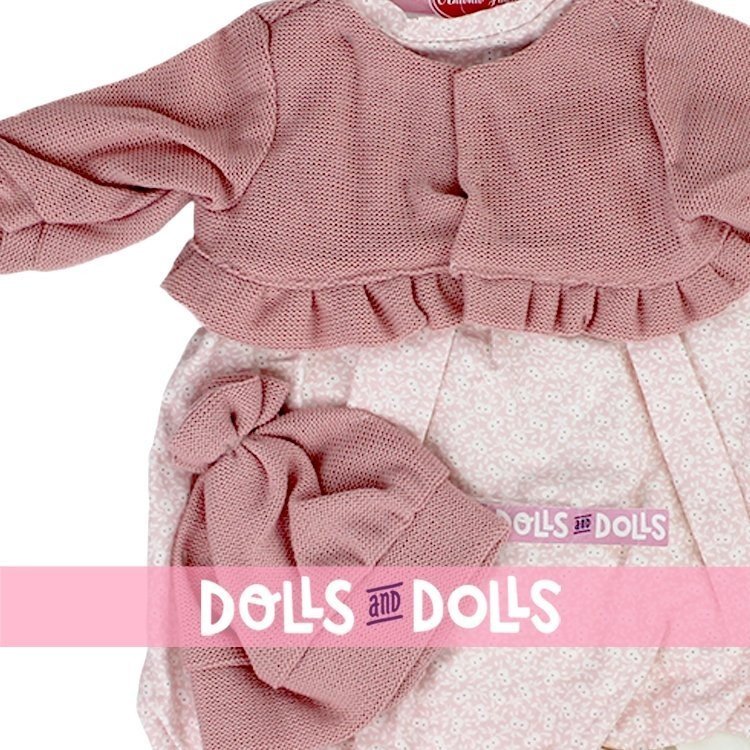 Completo bambola Antonio Juan 55 cm - Completo stampa fiori con giacca a balza e cappello rosa
