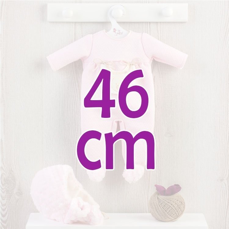 Completo per bambola Así 46 cm - Pagliaccetto rosa con tasca beige per Leo