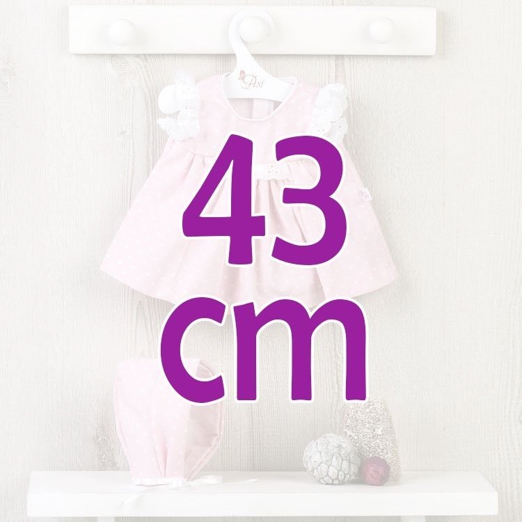 Completo per bambola Así 43 cm - Abito rosa a pois bianchi per bambola María