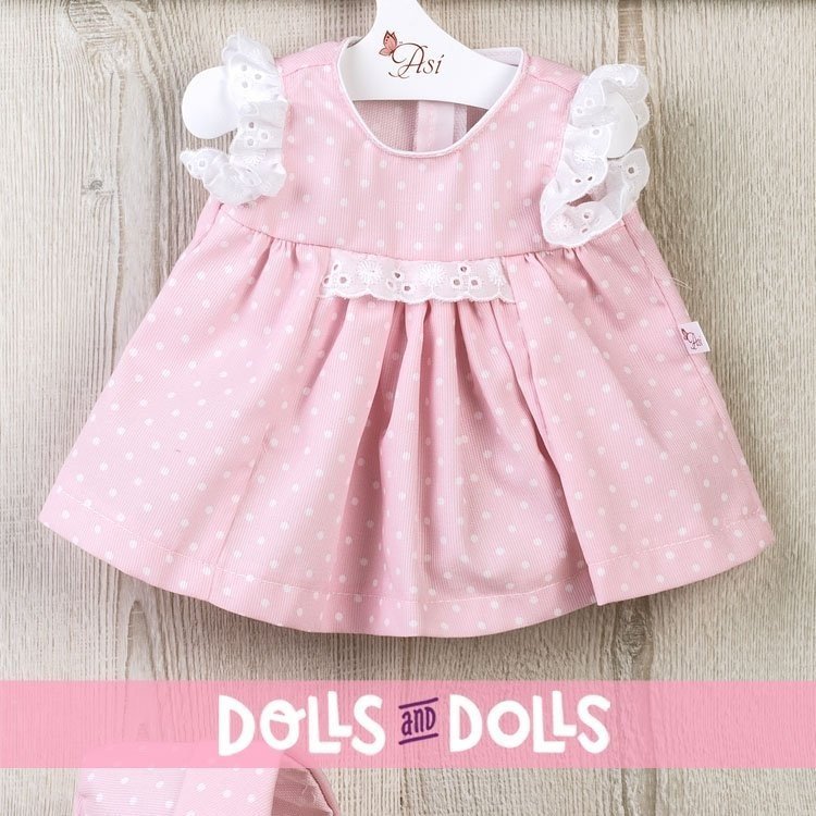 Completo per bambola Así 43 cm - Abito rosa a pois bianchi per bambola María