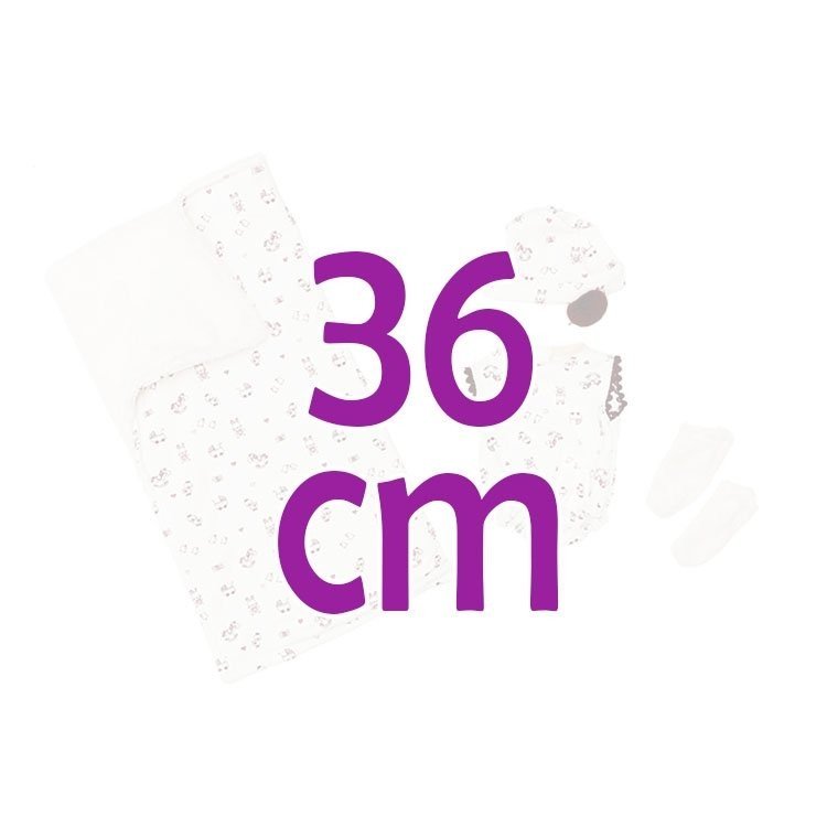 Completo per bambola Así 36 cm - Completo beige lavorato a maglia con cappello, stivaletti e coperta polare per bambola Koke