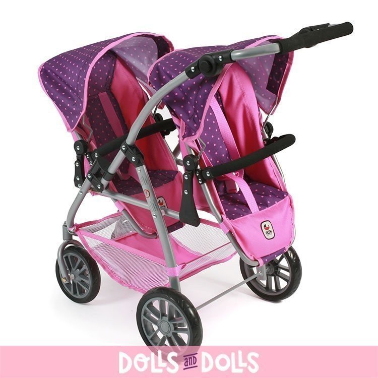 Passeggino gemellare Vario 79 cm per bambole - Bayer Chic 2000 - Dots Purple Pink