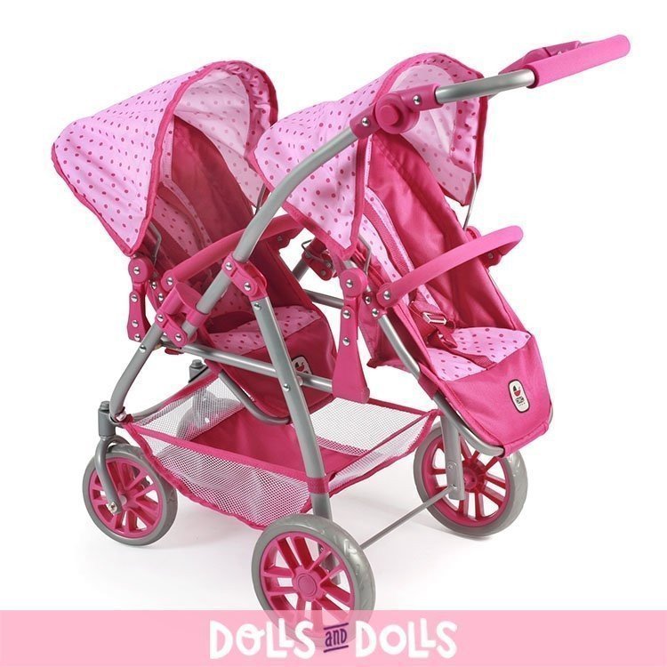 Passeggino gemellare Vario 79 cm per bambole - Bayer Chic 2000 - Dots Pink