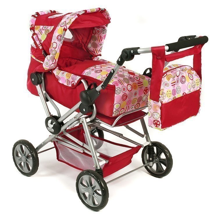 Carrozzina per bambole Road Star 82 cm - Bayer Chic 2000 - Fantasia rossa e cerchi
