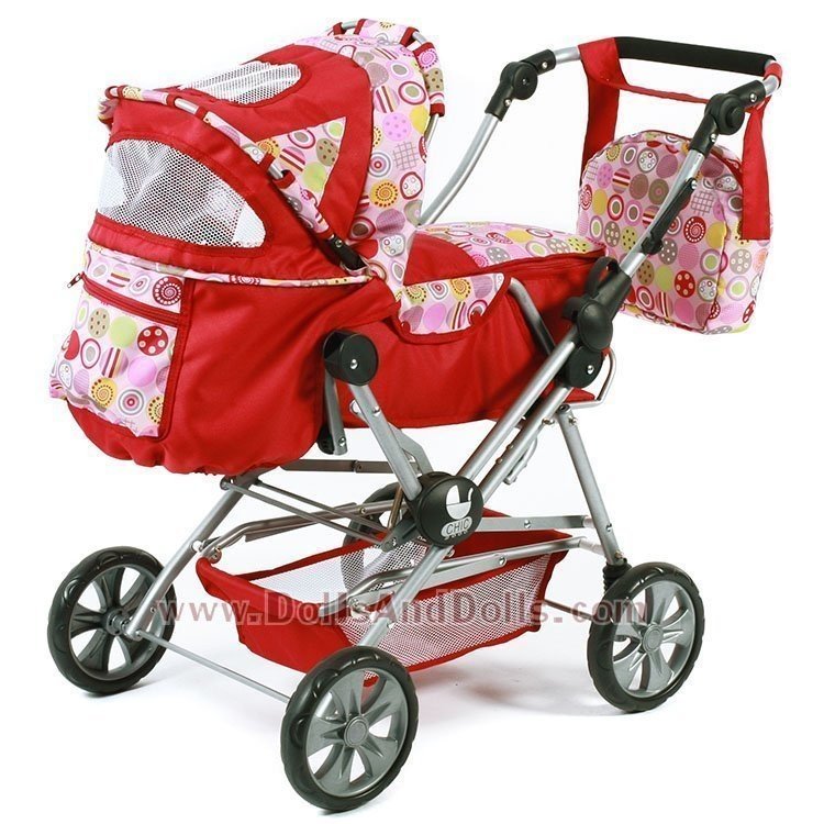 Carrozzina per bambole Road Star 82 cm - Bayer Chic 2000 - Fantasia rossa e cerchi