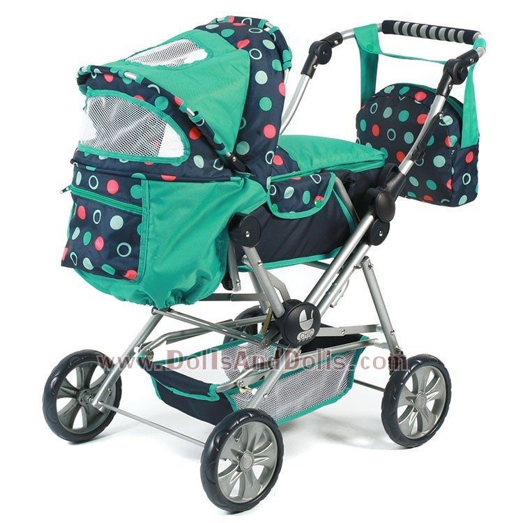 Carrozzina per bambole Road Star 85 cm - Bayer Chic 2000 - Verde e Navy con cerchi