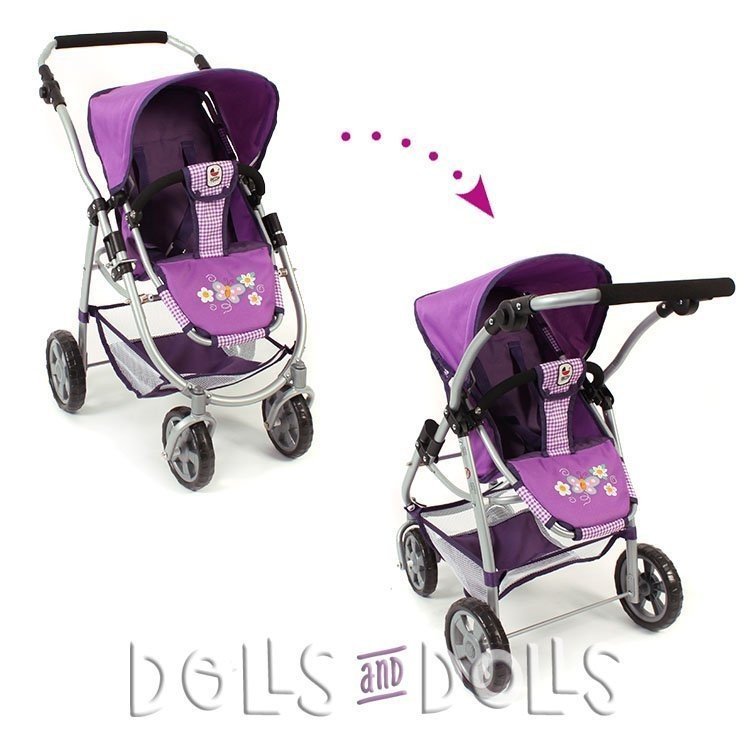 Emotion 2 in 1 carrozzina per bambole 77 cm - Combinazione sedia e navicella - Bayer Chic 2000 - Scacchi e viola con farfalla