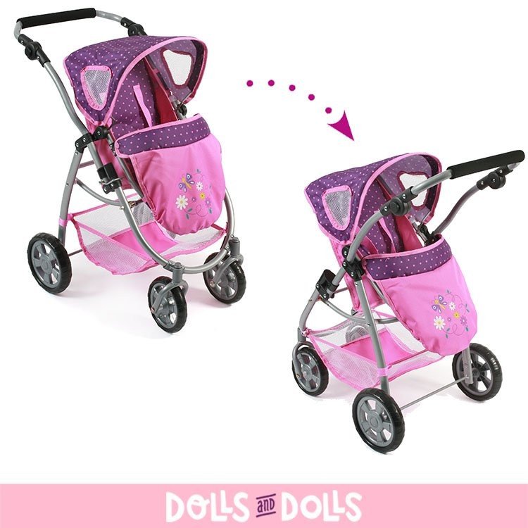 Emotion 2 in 1 carrozzina per bambole 77 cm - Combinazione sedia e navicella - Bayer Chic 2000 - Dots Purple Pink