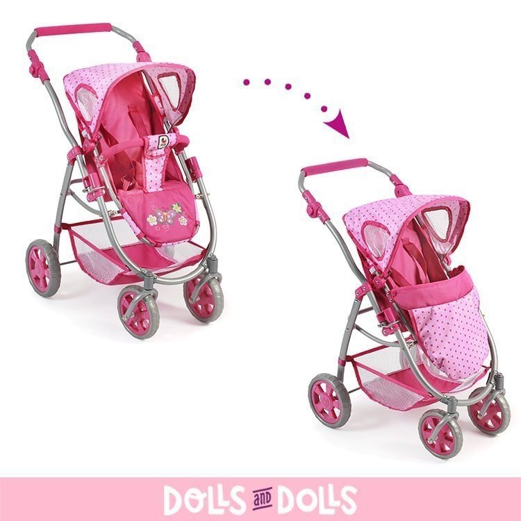 Emotion 2 in 1 carrozzina per bambole 77 cm - Combinazione sedia e navicella - Bayer Chic 2000 - Dots Pink