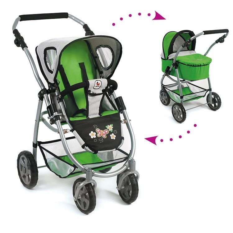 Emotion 2 in 1 carrozzina per bambole 77 cm - Combinazione sedia e navicella - Bayer Chic 2000 - Verde e Nero con farfalla