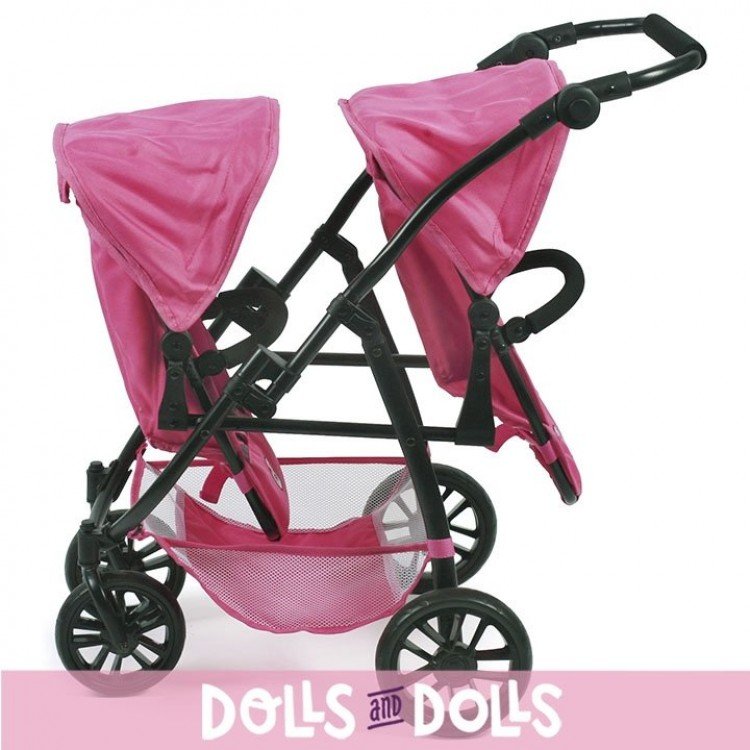 Passeggino gemellare Vario 79 cm per bambole - Bayer Chic 2000 - Fucsia stelle