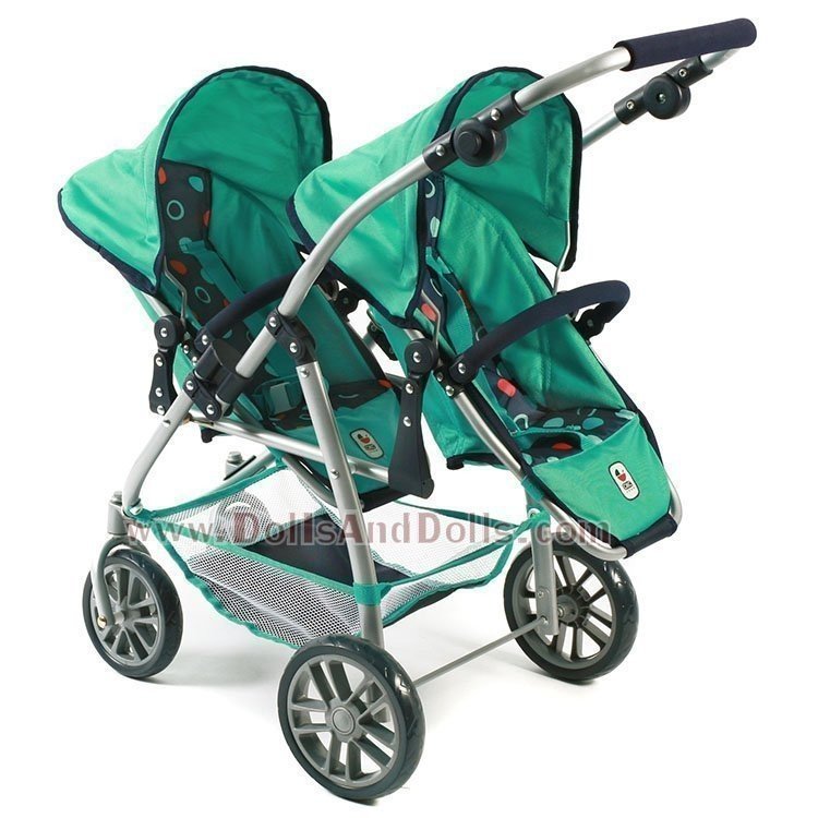 Passeggino gemellare Vario 79 cm per bambole - Bayer Chic 2000 - Verde e Navy con cerchi