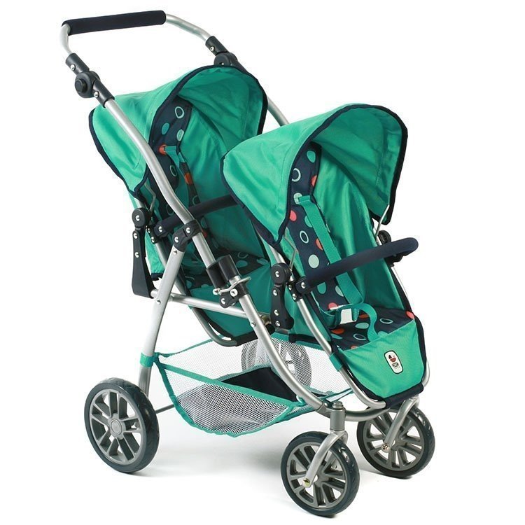 Passeggino gemellare Vario 79 cm per bambole - Bayer Chic 2000 - Verde e Navy con cerchi