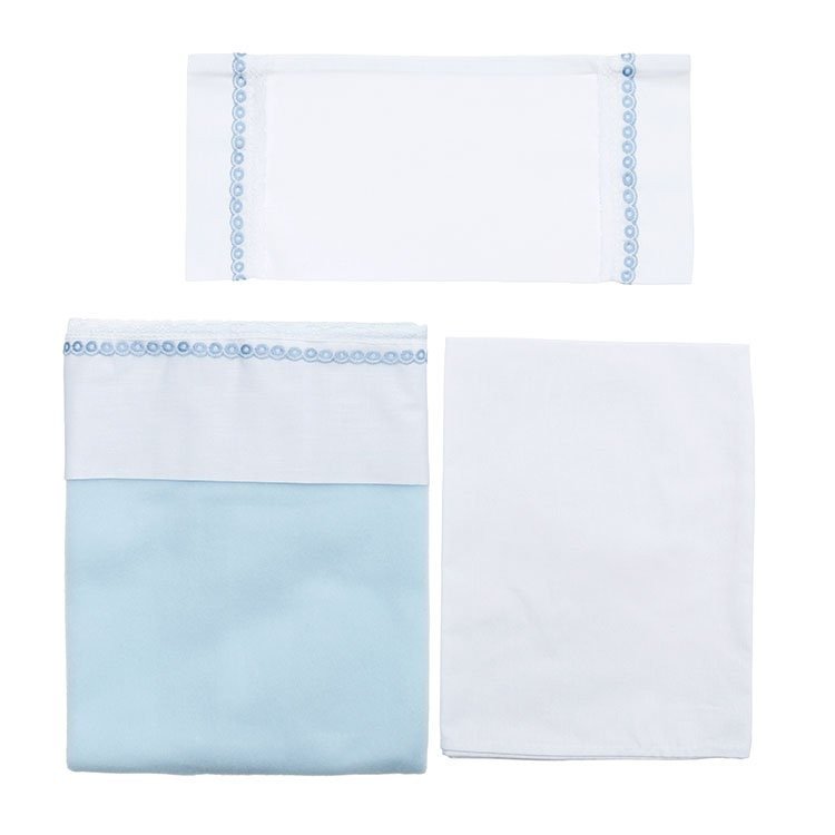 Complementi per bambola Así - Set lenzuola e coperte celeste