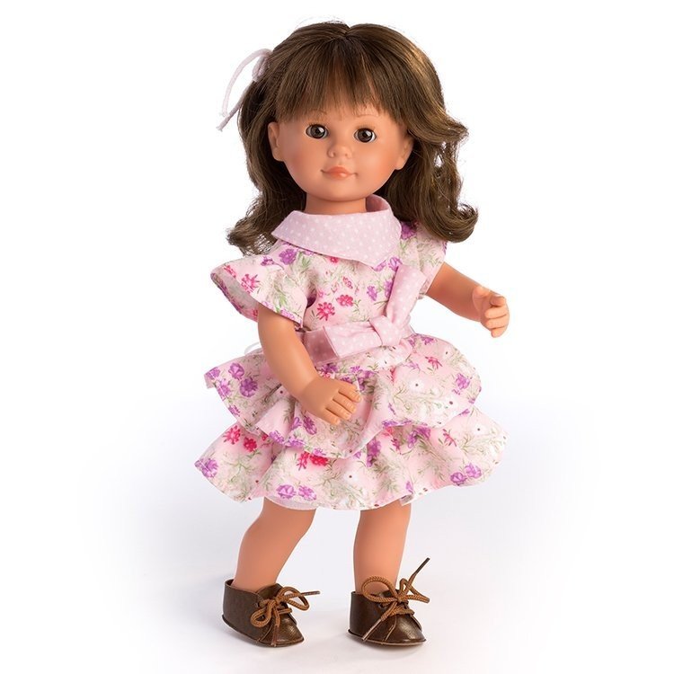 Bambola D'Nenes 34 cm - Marieta con codino e vestito stampato fiori