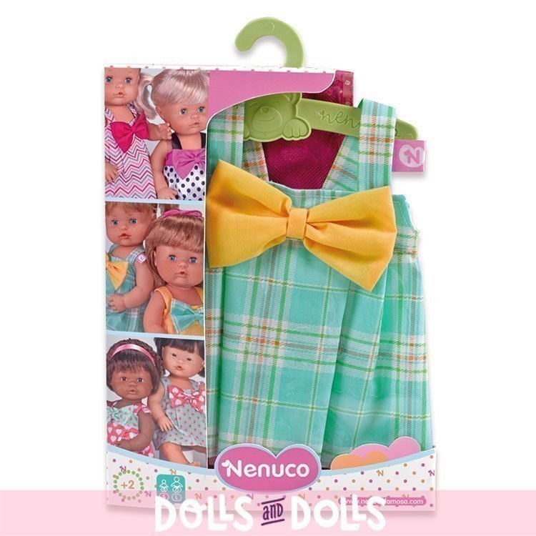 Completo bambola Nenuco 42 cm - Abito verde con legame giallo
