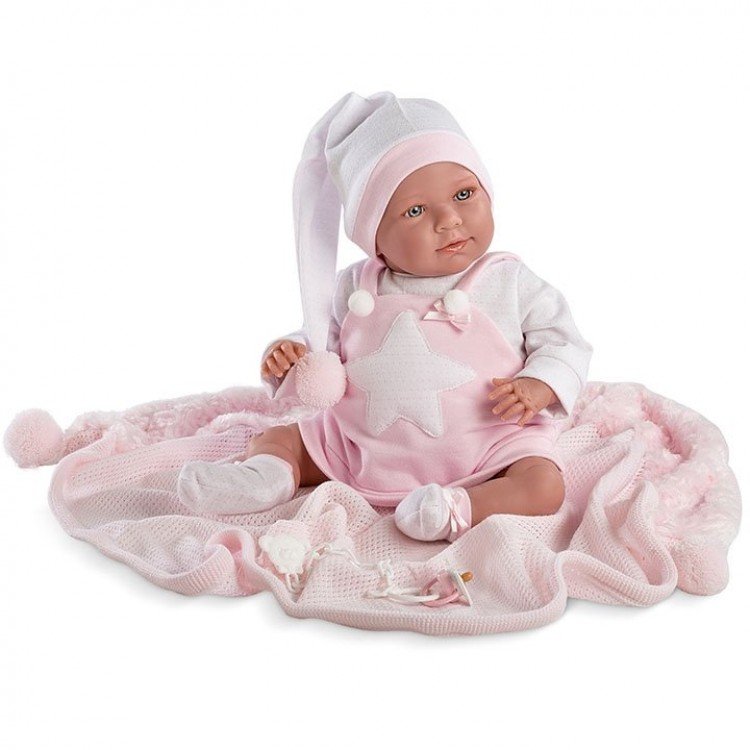 Bambola Llorens 42 cm - Lala con pigiama rosa e coperta