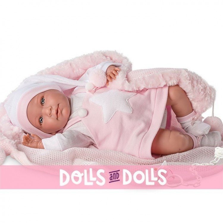 Bambola Llorens 42 cm - Lala con pigiama rosa e coperta