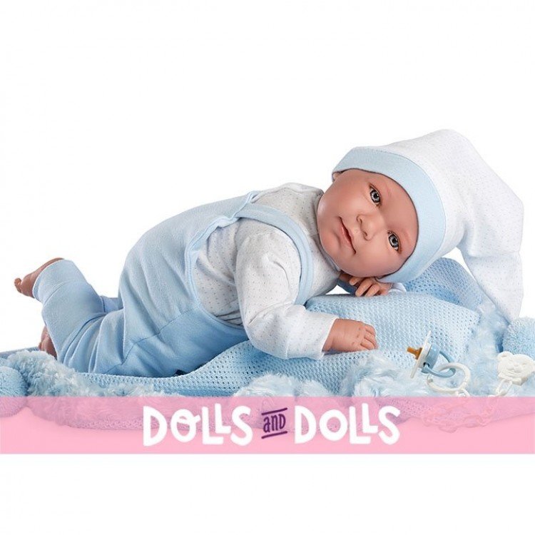 Bambole Llorens 42 cm - Lalo con pigiama blu e coperta