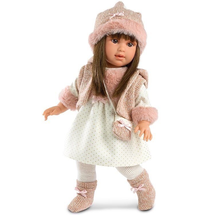 Bambola Llorens 40 cm - Martina bruna con gilet rosa