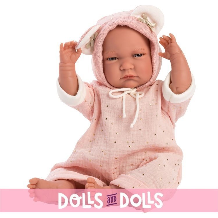 Bambola Llorens 42 cm - Lala piangente neonato con culla a treccia