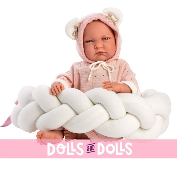 Bambola Llorens 42 cm - Lala piangente neonato con culla a treccia