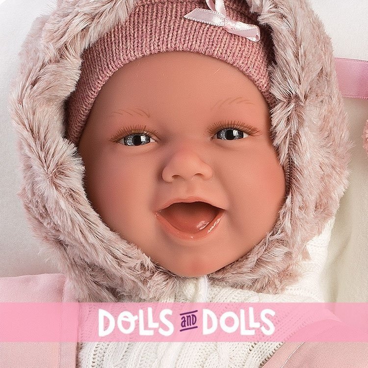 Bambola Llorens 42 cm - Neonato Mimi Smiles con seggiolino rosa