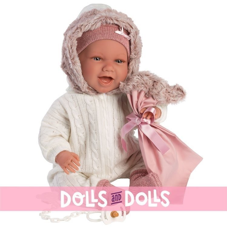 Bambola Llorens 42 cm - Neonato Mimi Smiles con seggiolino rosa