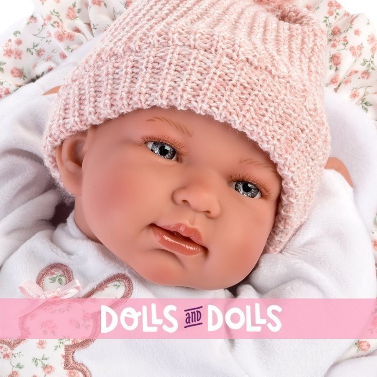 Bambola Llorens 44 cm - Neonata che piange Tina con cuscino e fasciatoio