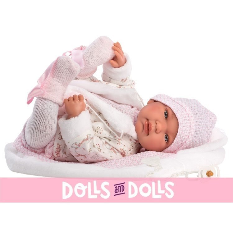 Bambola Llorens 44 cm - Neonata che piange Tina con coperta rosa