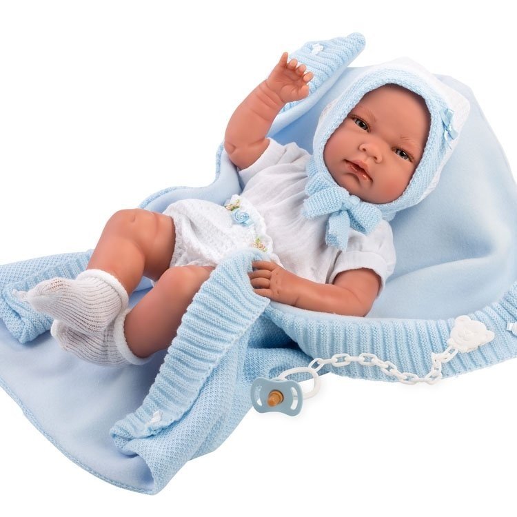 Bambola Llorens 40 cm - Nico neonato con coperta azzurra