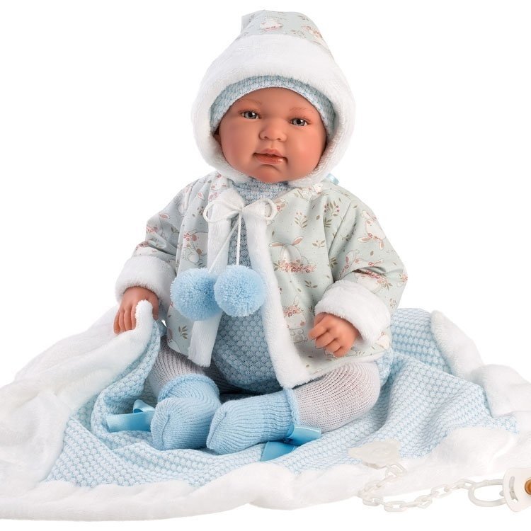 Bambola Llorens 44 cm - Neonato che piange Tino con coperta blu