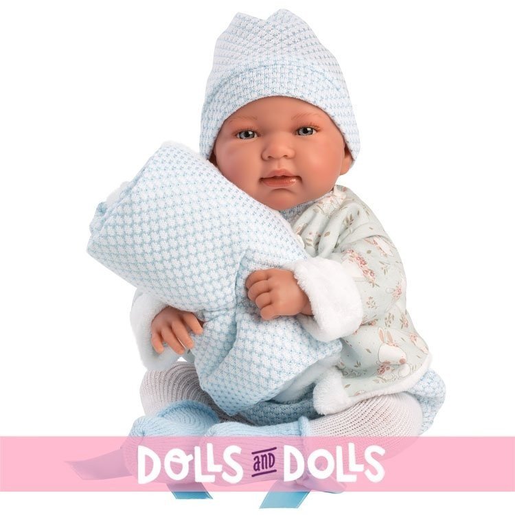 Bambola Llorens 44 cm - Neonato che piange Tino con coperta blu