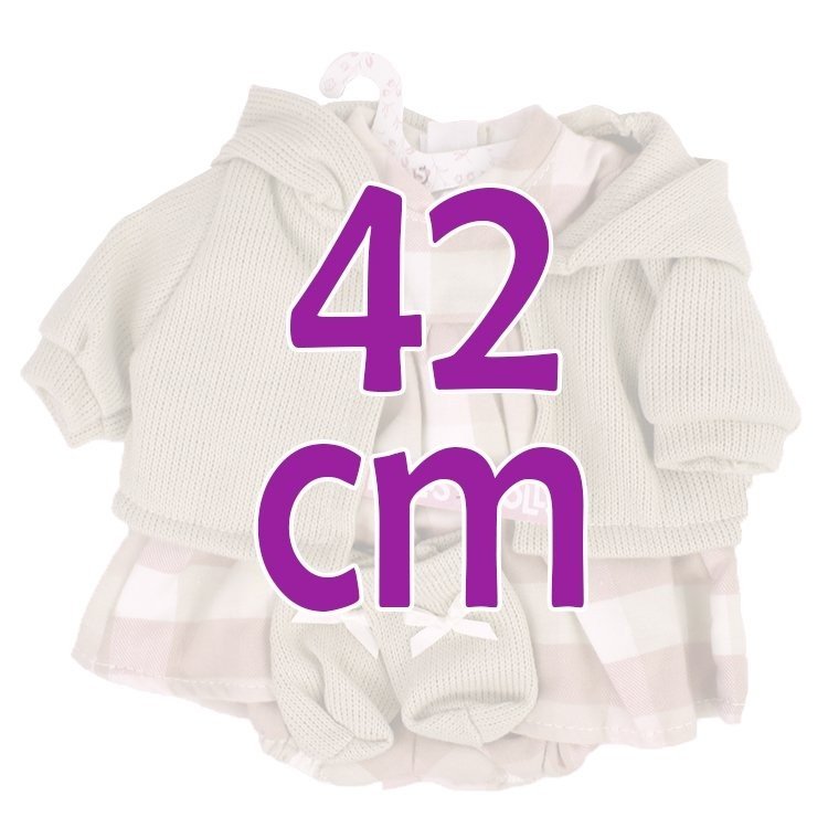 Vestiti per bambole Llorens 42 cm - Completo stampato quadrato con giacca e stivaletti beige