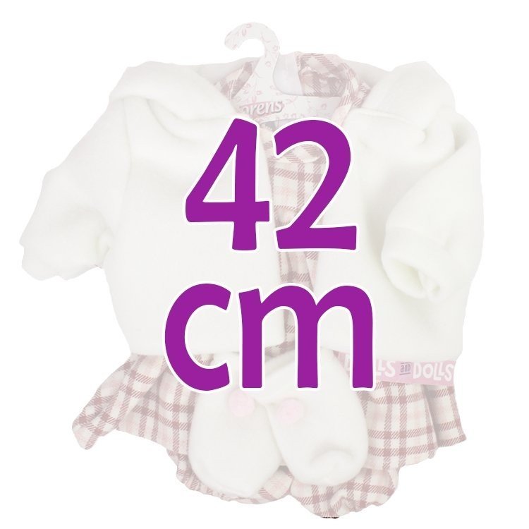 Vestiti per bambole Llorens 42 cm - Completo stampato quadrato con giacca bianca e stivaletti