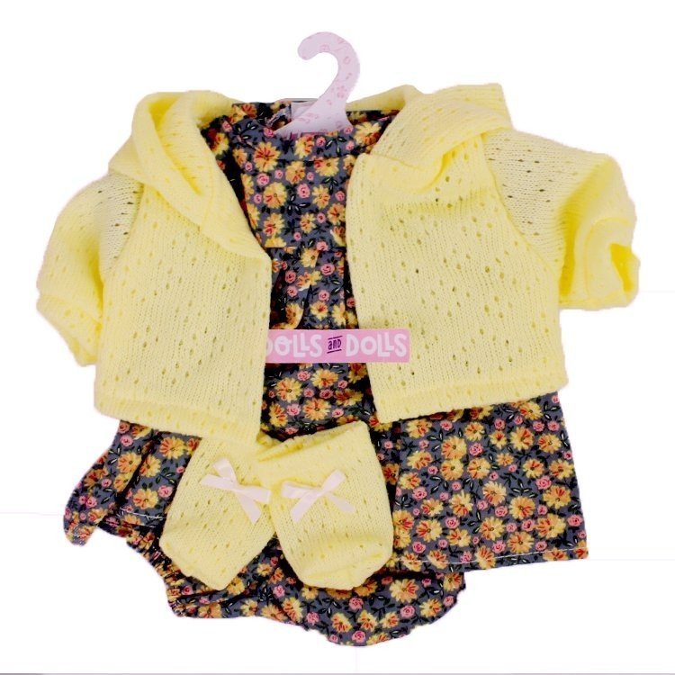 Vestiti per bambole Llorens 42 cm - Completo stampato a fiori con giacca gialla e stivaletti