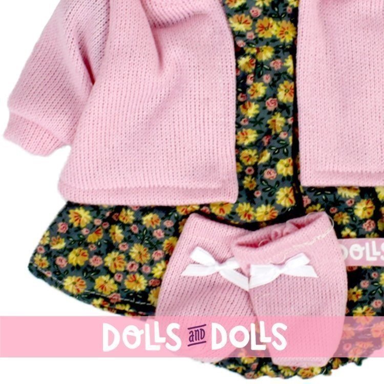 Vestiti per bambole Llorens 42 cm - Completo stampato a fiori con giacca e stivaletti rosa