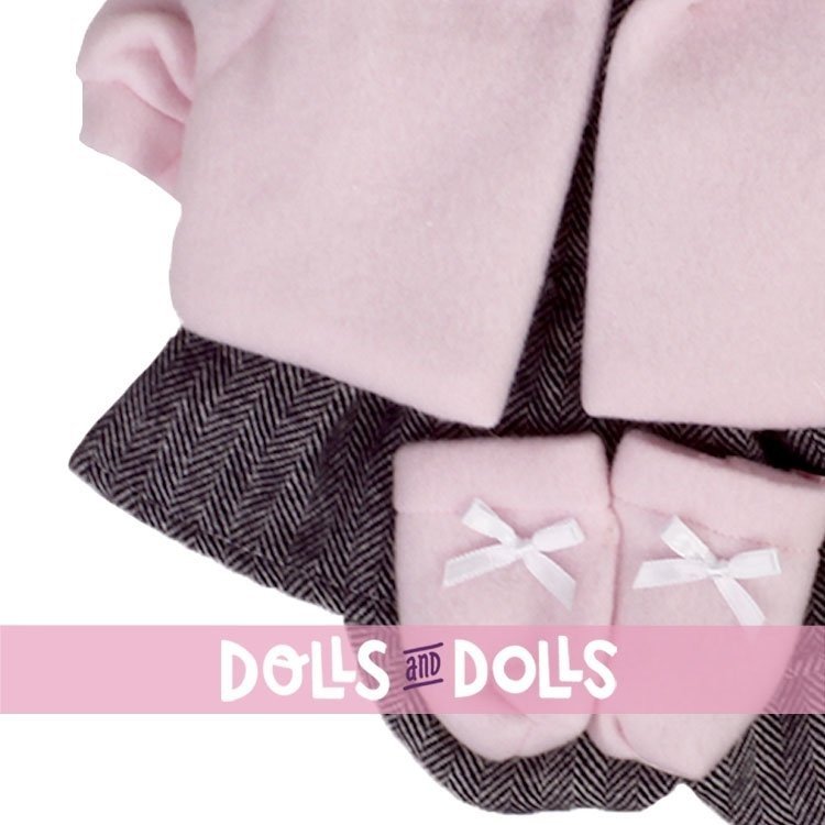 Vestiti per bambole Llorens 42 cm - Completo stampato nero con giacca e stivaletti rosa