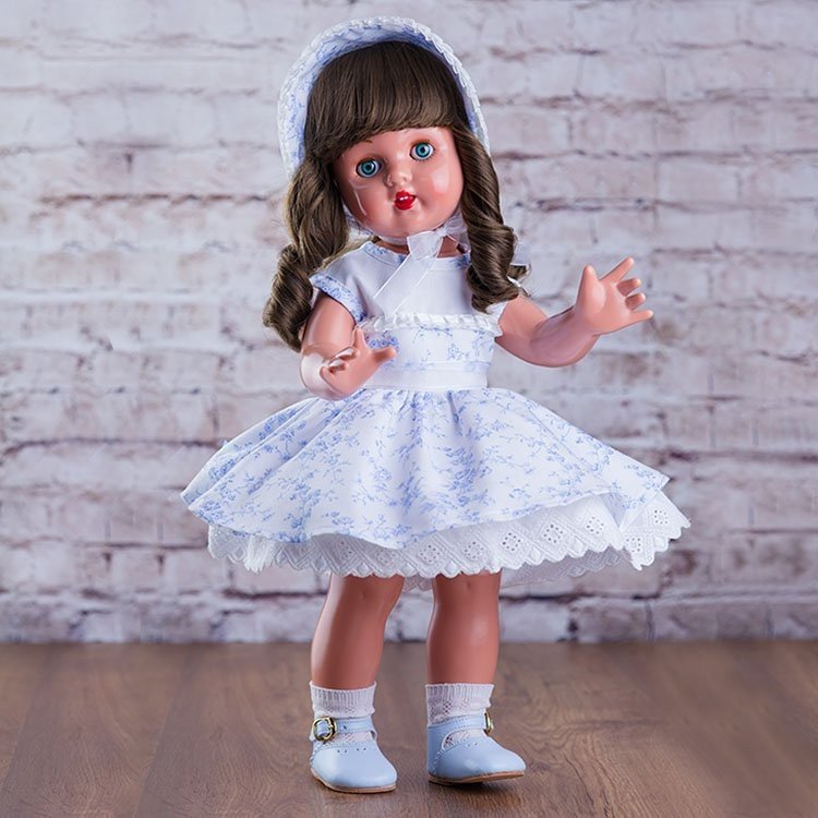 Bambola Mariquita Pérez 50 cm - Con vestito bianco con fiori azzurri