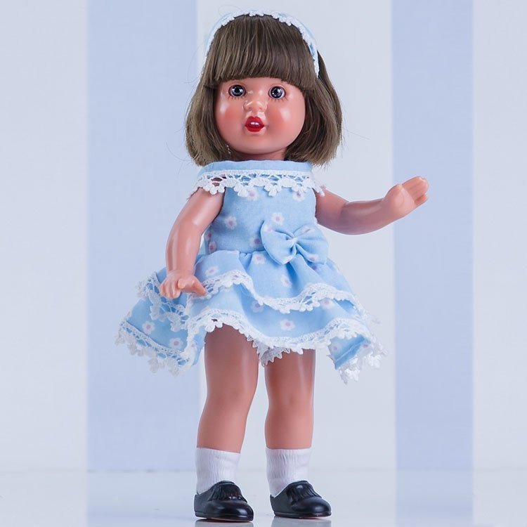 Mini bambola Mariquita Pérez 21 cm - Con vestito azzurro con fiori