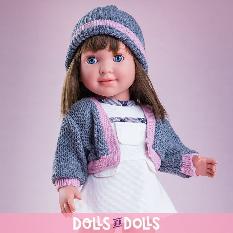 Bambola Miel de Abeja 45 cm - Carolina con vestito beige con giacca grigia e cappello