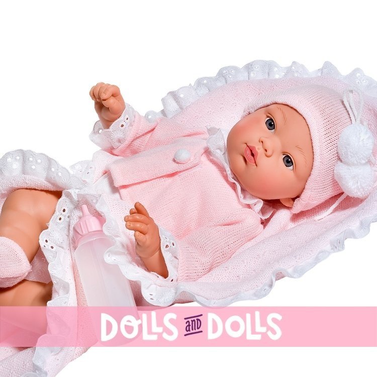 Bambola Así 36 cm - Koke con pagliaccetto bianco con giacca rosa e coperta