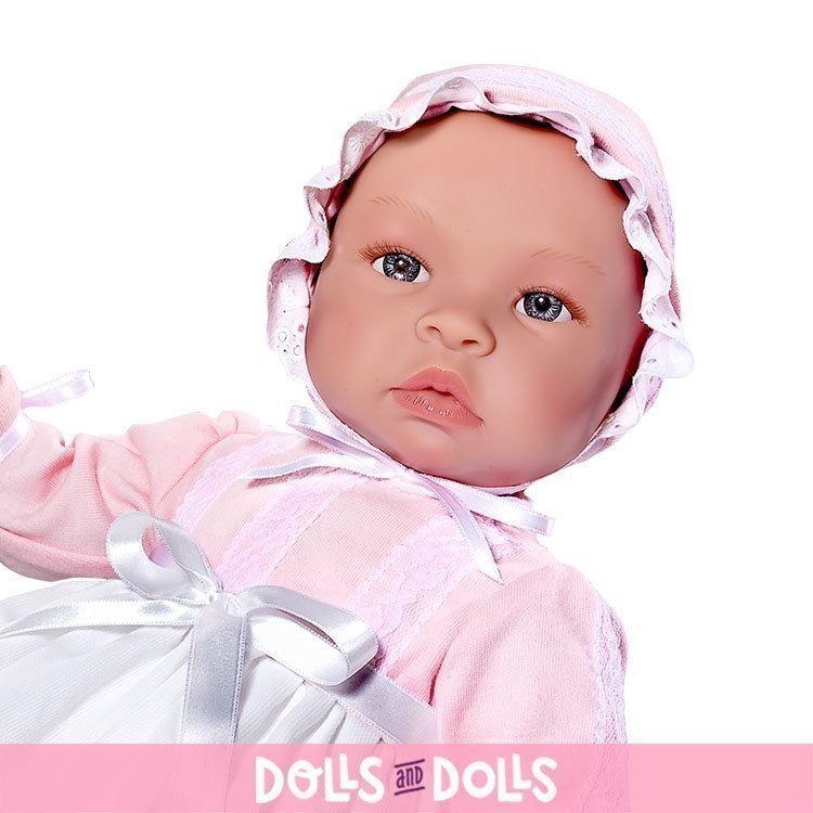 Bambola Así 46 cm - Leone con abito lungo in piquet bianco e pois rosa